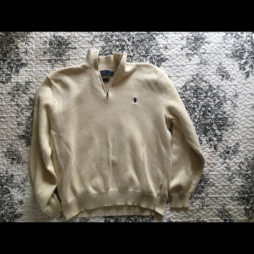 Polo sweater, long sleeve, cream.